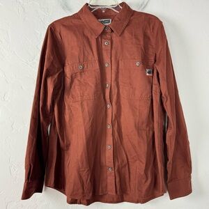 Duluth Trading 40 Grit Shirt Work Button Down Collared Top Rust Brown Solid Knit